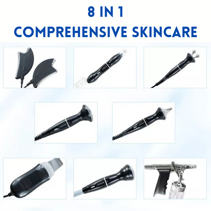 8 in 1 comprehensive skincare, eight black color handles of professional hydrafacial machine