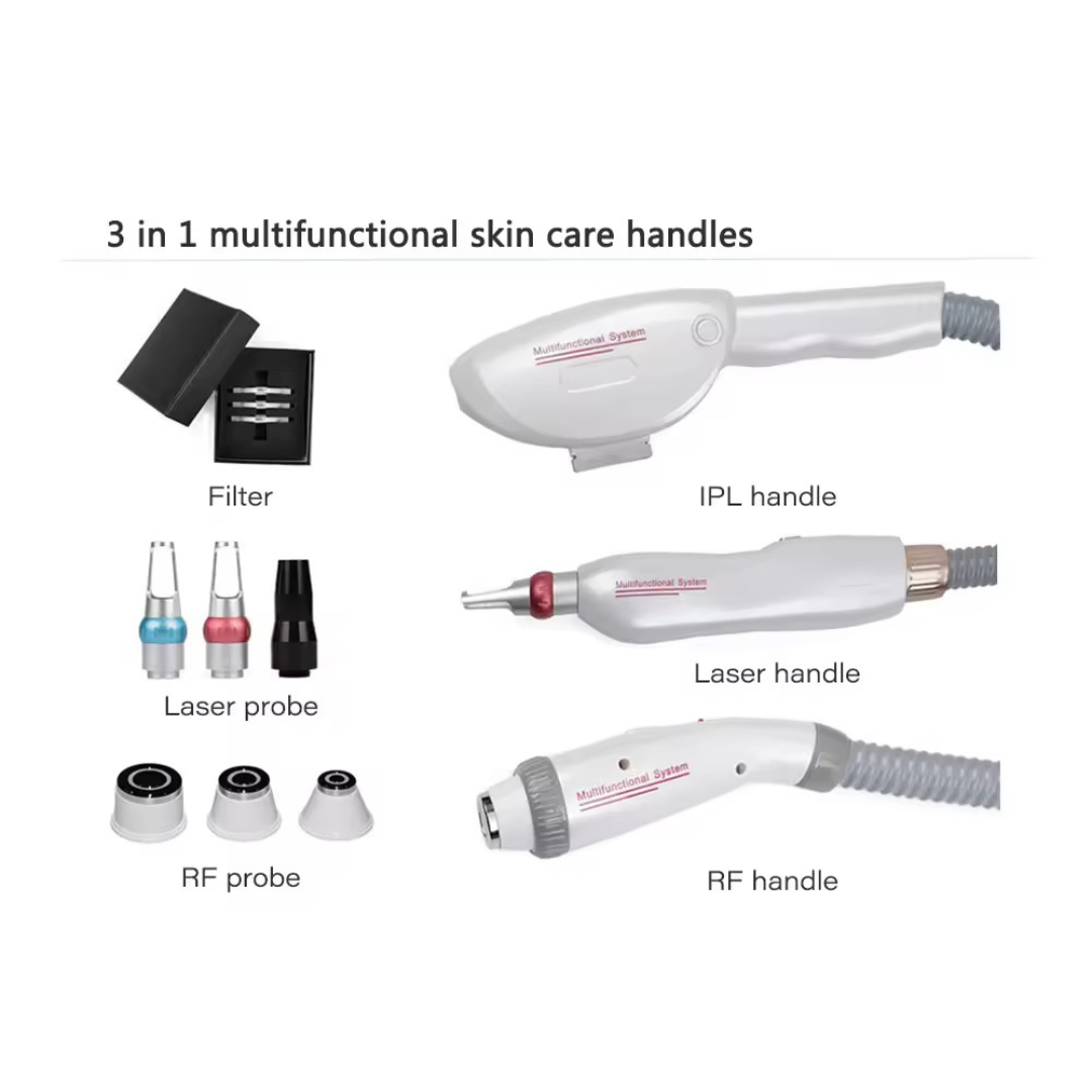 3 in 1 Laser Machine for Hair Removal + Tattoo Removal + E-Light Skin Rejuvenation
